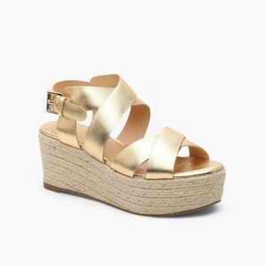 Joie Gaelyn Metallic Gold Leather Platform Espadrille Sandals